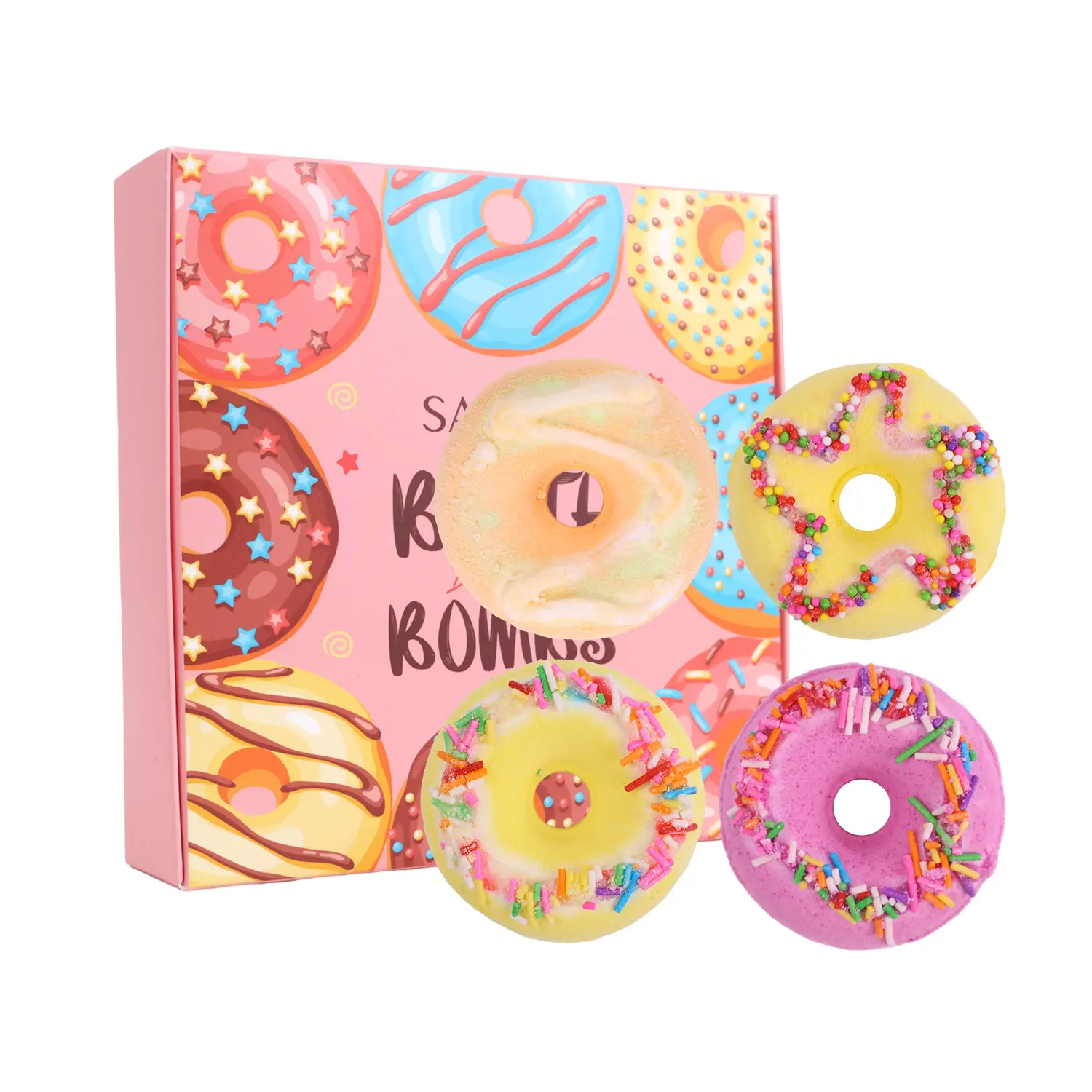 FADUIIO Cute Donut Bath Bomb Set | Colorful Fizzing Bath Salt Balls | Fun Spa Bath Experience