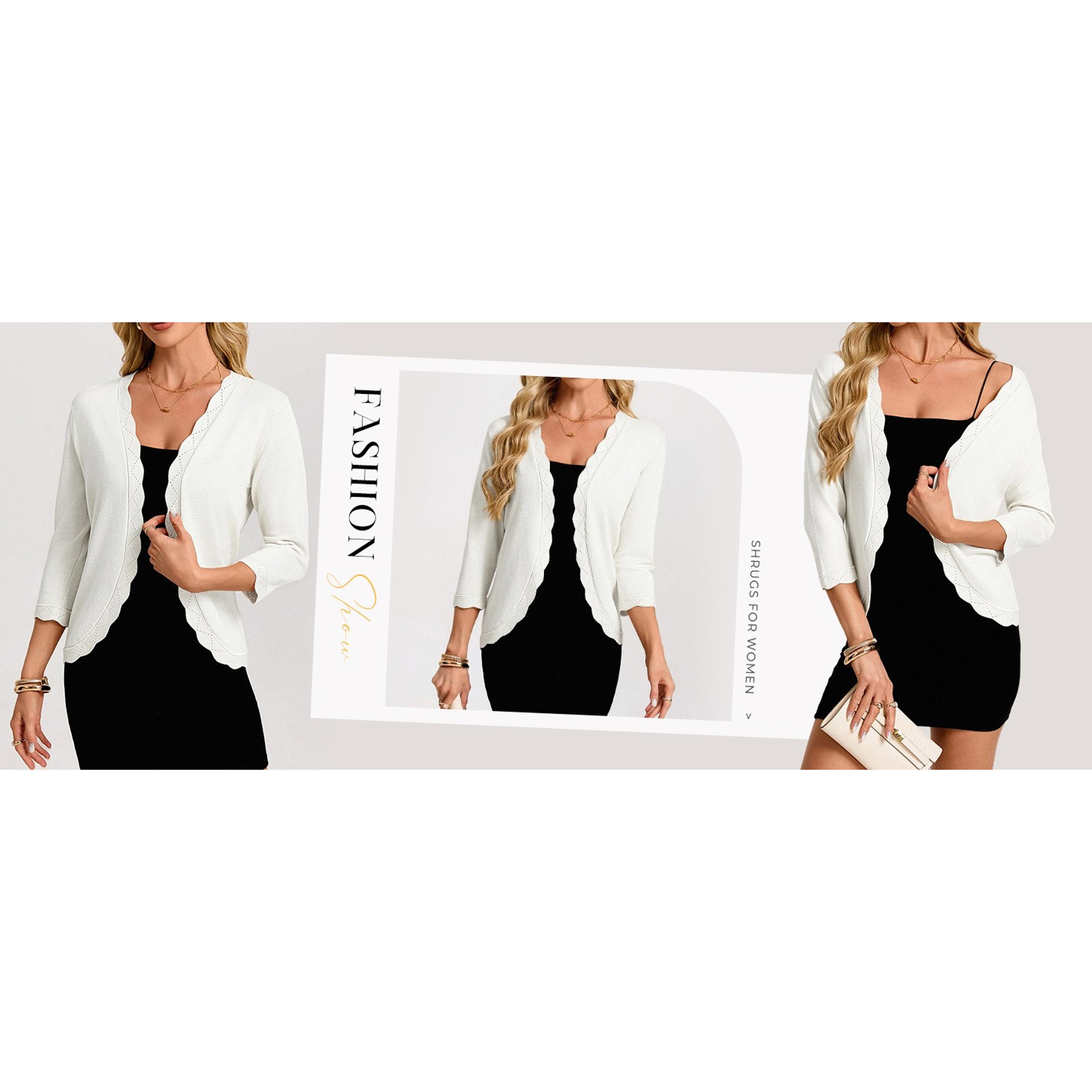 Women Lightweight Summer Cardigans 3/4 Sleeve Cropped Cardigan Sweaters Open Front Bolero Shrug