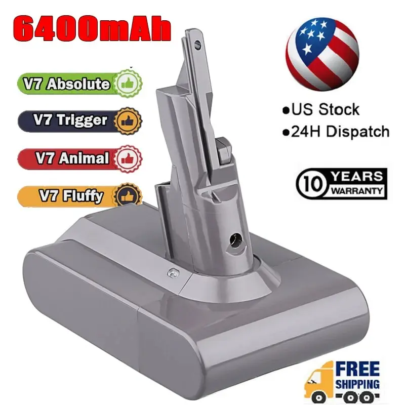 21.6V 6400mAh Lithium-Ion Replacement Battery for Dyson V7 Cordless Vacuums, High-Protection Performance, Efficient Charging for SV11, Motorhead, Animal, Trigger, HEPA/Absolute Handheld Models (Not Fit V6, V8, V10)