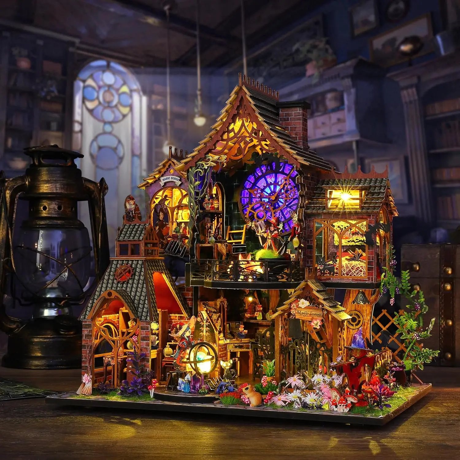 DIY Miniature House Kit, Small Wooden Model Set with Lights & Tools, Creative Craft Magic House Kit, Home Decor (magic Spirit), Pretend Playhouse, Indoor Play House