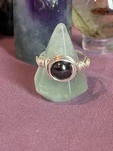 Hematite size 5 silver-tone copper wire-wrapped ring