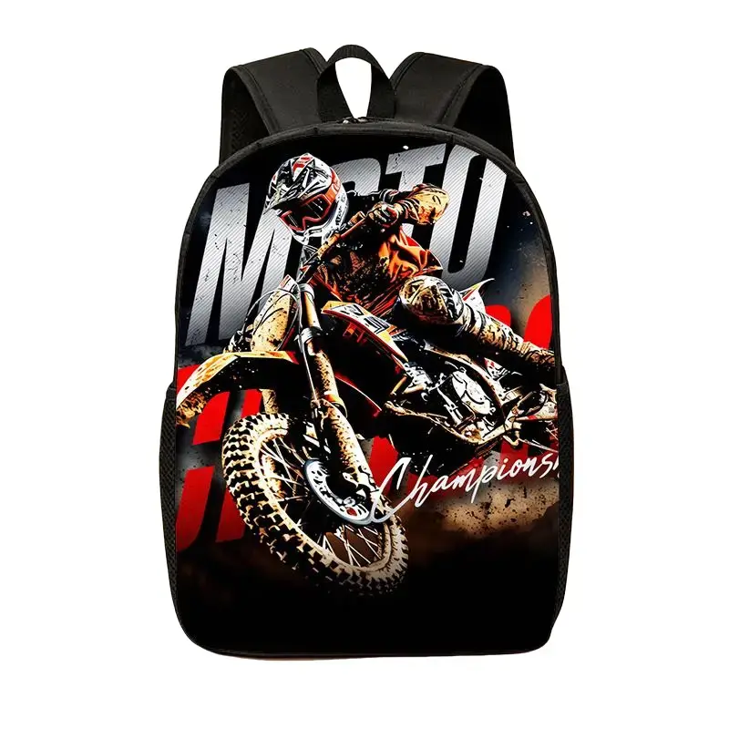 Boys' Dirt Bike Motocross Print Backpack, Lightweight 600D Oxford Bookbag for Daily School, Fits 15-inch Laptop with Adjustable Shoulder Straps, Back To School Haul, School-Themed Graphic Backpacks