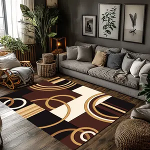 Modern Abstract Geometric Circle Flannel Area Rug - Oversized Soft Plush Mat forLiving Room & Bedroom, Non-Slip Thick Contrast Color Pattern Home Decor for Contemporary Enthusiasts #ModernRug #GeometricCarpet #ContemporaryHomeDecor #FlannelMat #NonSlipRug