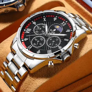 RUIGE Stainless Steel Men's Quartz Watch Multi functional Men's Night Light Waterproof Fashion Watch