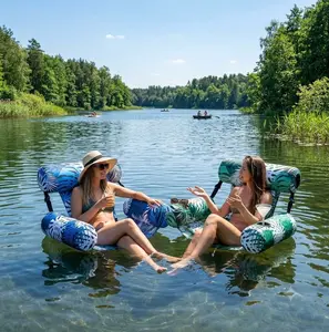 2 Pack Inflatable Floating Hammock Lounger with Backrest Adult Water Float Chair for Pool Lake Beach Summer Outdoor Leisure Use