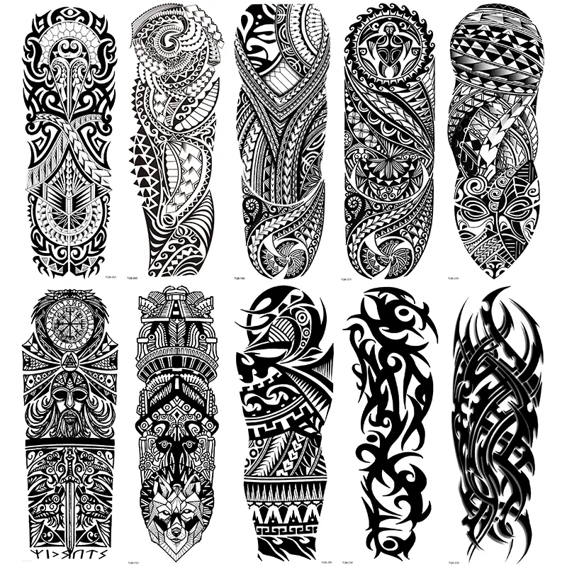 10 Temporary Arm Tattoo Stickers, Ephemeral Tattoos, Tribal Totem, Polynesian Design and Tattoo Art, Waterproof Long-Lasting Realistic Body Fake Tattoos for Men and Women, Tattoo Paper