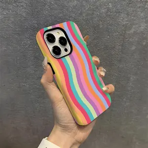 A Colorful Wave Stripe Pattern Design Matte Feel Dual Layer Protection for iPhone 17/16/15/14/13/12/11 PRO PROMAX PLUS AIR X XS XR, Ideal Gift for Friends and Family, FLMS200
