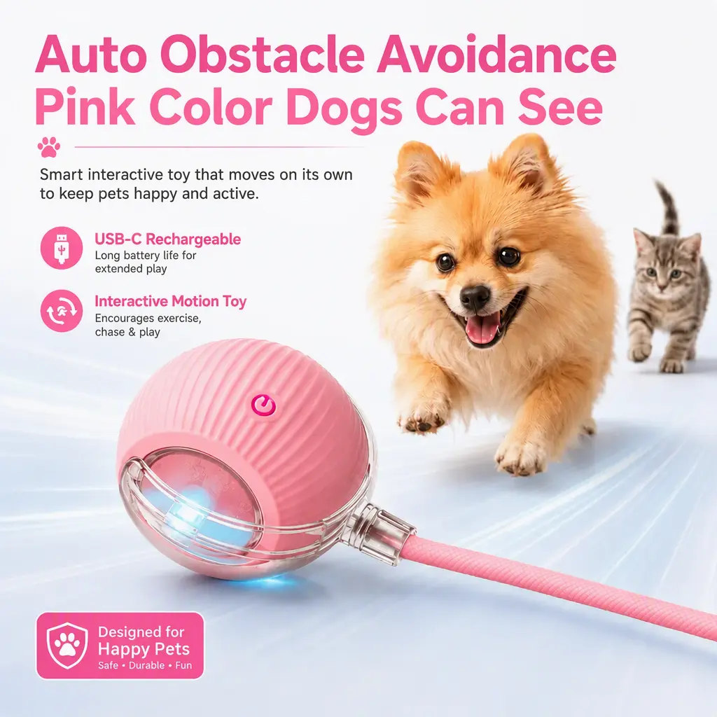 Smart Interactive Ball Toy For Cats&Dogs Automatic Electric Rolling Moving Rechargeable Motion Activated Self Play Electronic Stimulation Chase Teaser Ball Toy with Rope for Indoor Bored Adult Cat and Dog