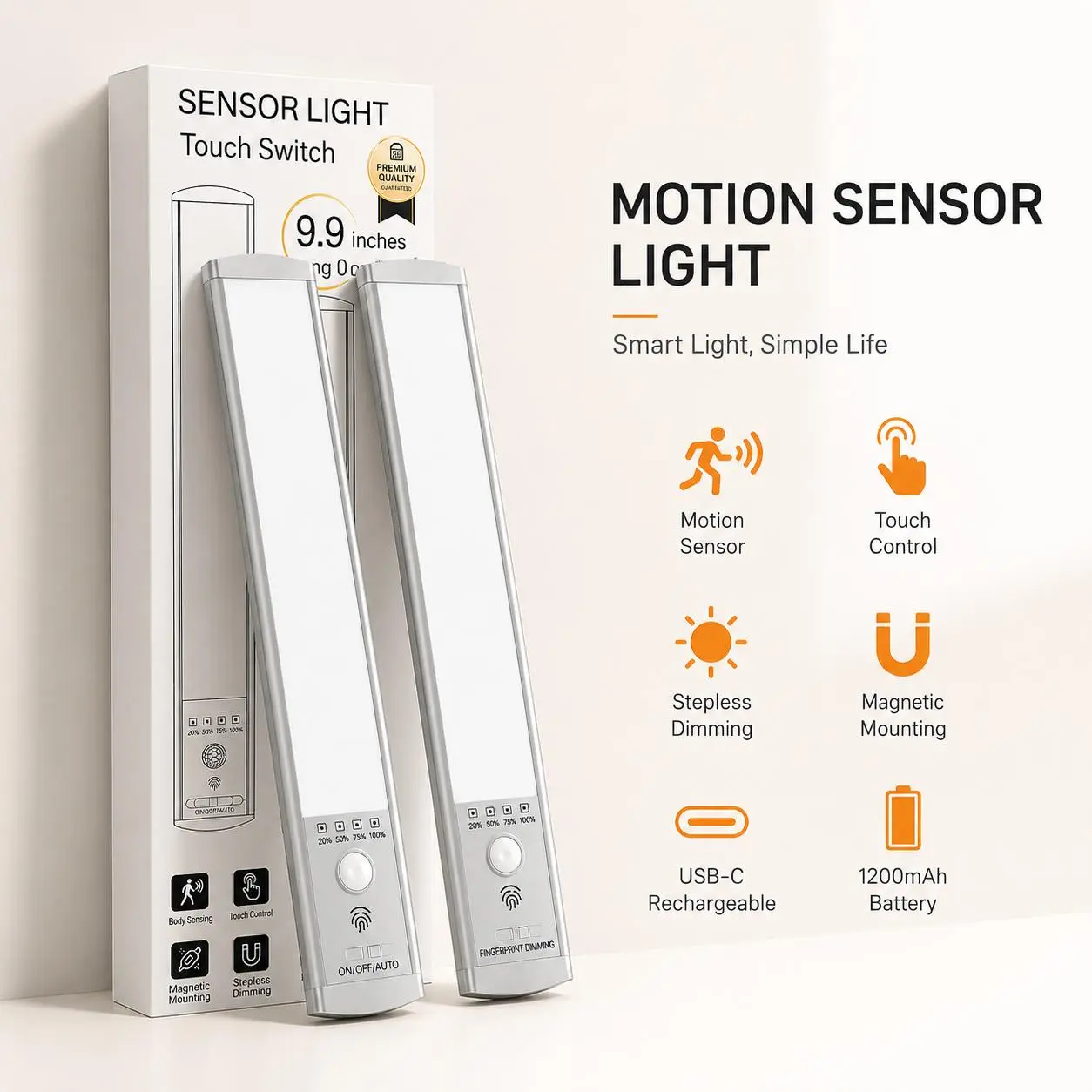 LED Motion Sensor Light Bar, Magnetic Under Cabinet Light, 3 Color Dimmable, USB Rechargeable, Touch Control, Wireless Closet Lighting, lights for bedroom, lamp, lights,campingessentials,outdoorfurnitureset,campinggear motionsense indoor