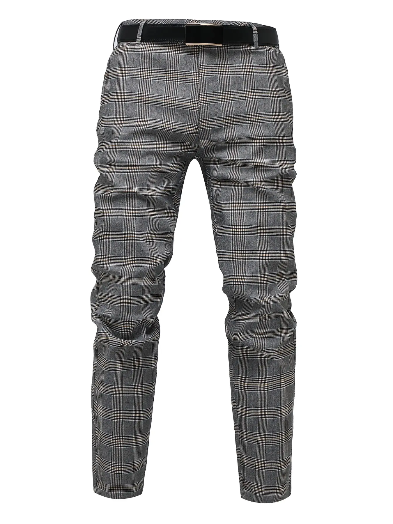 Men's Fitted Houndstooth Plaid Checked Suit Pants, High-Quality Classic Versatile Business Long Pants, Comfortable Breathable Elastic Silver Color Men's Pants