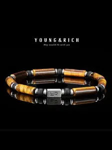 Young&rich Men's Tiger Eye Energy Bracelet, Natural Stone Beaded Bracelet for Protection, Confidence & Wealth, Viral Tiktok Accessory