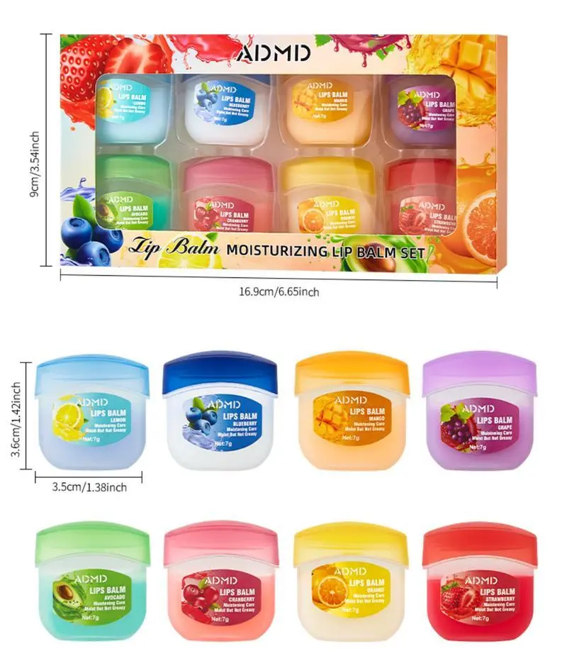 #SummerVibes 8pcs Fruit Lip Gloss Set Natural CreamTexture Long-lasting Moisturizing Lip CareFestive Christmas Lip Care Set autumn winterlip gloss pack Petroleum Jelly Lip Care Duo