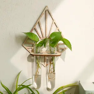 Wooden Wall Hanging Plant Propagation Stand, Wall Mounted Plant Holder with Glass Tube, Creative Plant Propagation Stand for Home Decor, Rustic Wooden Planter