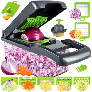 Vegetable Chopper,Onion Chopper, Multifunctional 13 in 1,Slicer Cutter,Veggie Chopper With 8 Blades,Carrot and Garlic With Container Utensils Kitchen