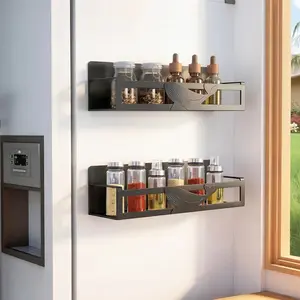 Rack for Refrigerator, 2 Pack Metal  Shelf Organizer for Fridge Side,   Storage Rack for Kitchen, Black