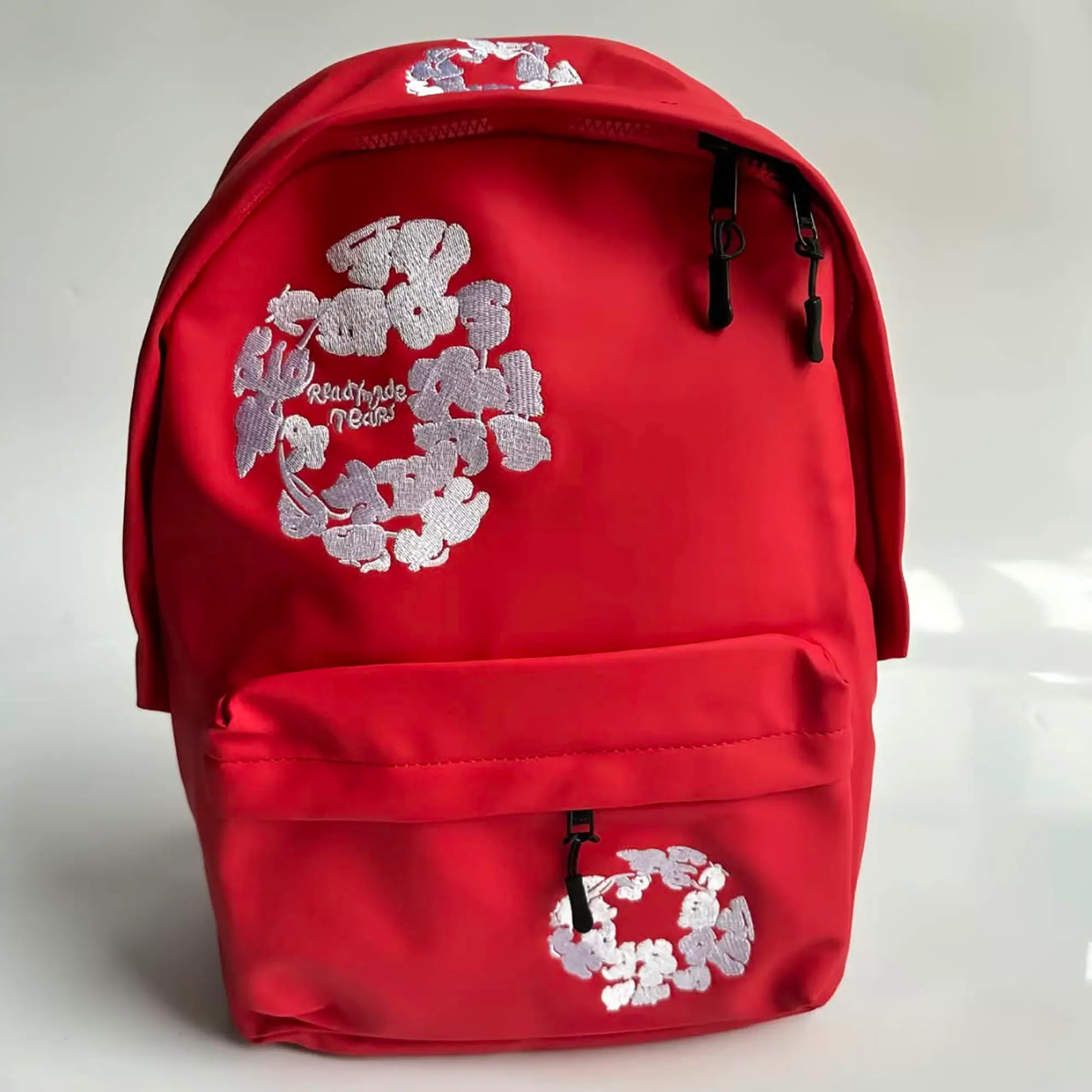 Luxury READYMADE x Denim Tears Cotton Wreath Floral Embroidery Backpack, Premium Smooth Nylon Fabric Water-Repellent Large Bag, School Travel/Study Computer Book Bag for Students
