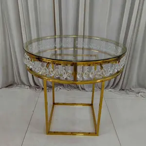 Stainless steel wedding cake table with crystal pendant décoration