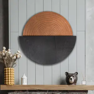 Round Wall Decor Wooden Boho Half-Circle Decor Modern Geometric Line Art Farmhouse Indoor Mid Century Hanging Panels Vintage Home Bathroom Decorations