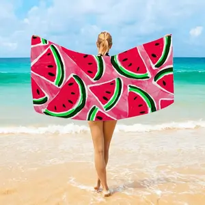 [Vibrant Watermelon Beach Towel] 1pc Vibrant Watermelon Pattern Beach Towel - Lightweight, Quick-Drying, Sandproof Microfiber - Perfect for Travel & Beach Fun, Poolside Essential