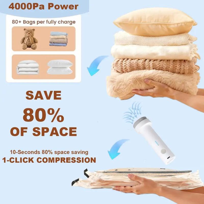 Travel Must-Haves: Cordless Vacuum Storage Bags with USB Pump | Flight Approved Air Compression Bags for Carry-On | Save 80% Space for Suitcases, Backpacks (15Pcs)