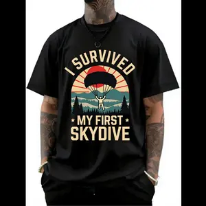 Retro-style parachute graphic T-shirt  Casual everyday wear, crew neck, short sleeves, suitable for all seasons, slim fit, unisex cycling apparel.