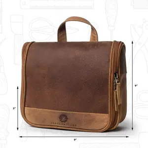 Lincoln Genuine Buffalo Pull-up Leather Hanging Toiletry Bag, Dopp Kit, Shaving Kit, Cosmetics Bag, Travel Case