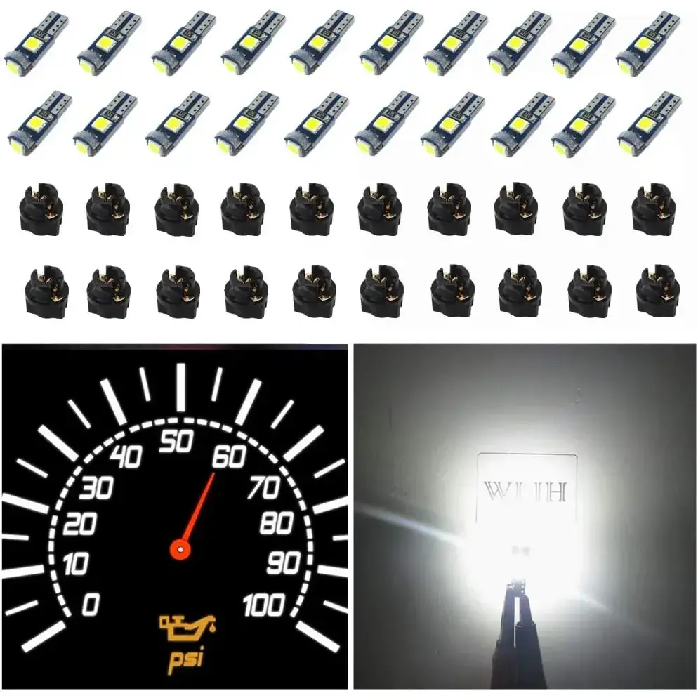 74 Led Bulb Dash Lights Super Bright T5 2721 37 70 286 Wedge PC74 Twist Socket Automotive Instrument Panel Gauge Light Kits Cluster Shift Indicator Bulbs White Pack of 20