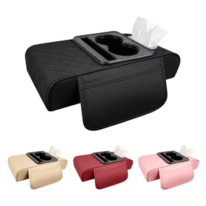 Car Armrest Cushion, 5-in-1 Center Console Organizer with Cup Holder & Tissue Box, Car Accessories for Extra Storage