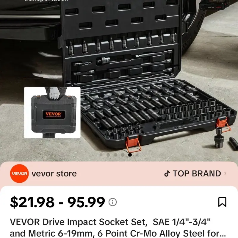 Vevor Drive Impact Socket Set SAE 1/4-3/4" & Metric 6-19mm 6 Point Cr-Mo Alloy Steel Top Brand Tools