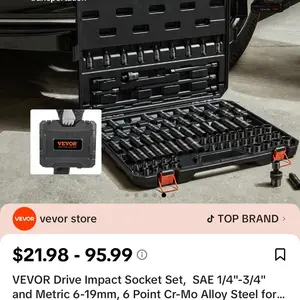 Vevor Drive Impact Socket Set SAE 1/4-3/4" & Metric 6-19mm 6 Point Cr-Mo Alloy Steel Top Brand Tools