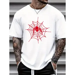 Spider Web Print Men's Round Neck Short Sleeve Tee Fashion Regular Fit T-Shirt Top For Spring Summer Holiday Leisure Vacation