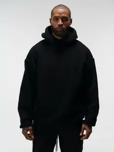ANANKE Destiny Polar Fleece Hoodie - Black Oversized Fit with Drop Shoulder & Side Pockets for Men's Streetwear Style Fabric Menswear