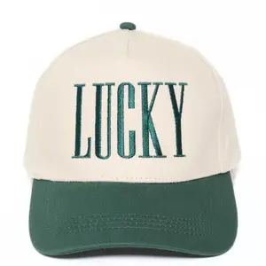 LUCKY St. Patty's Day Embroidered Trucker Hat, Baseball Hat with Adjustable Strap, 6-Panel Design, Unisex, Made from Chino Cotton Twill