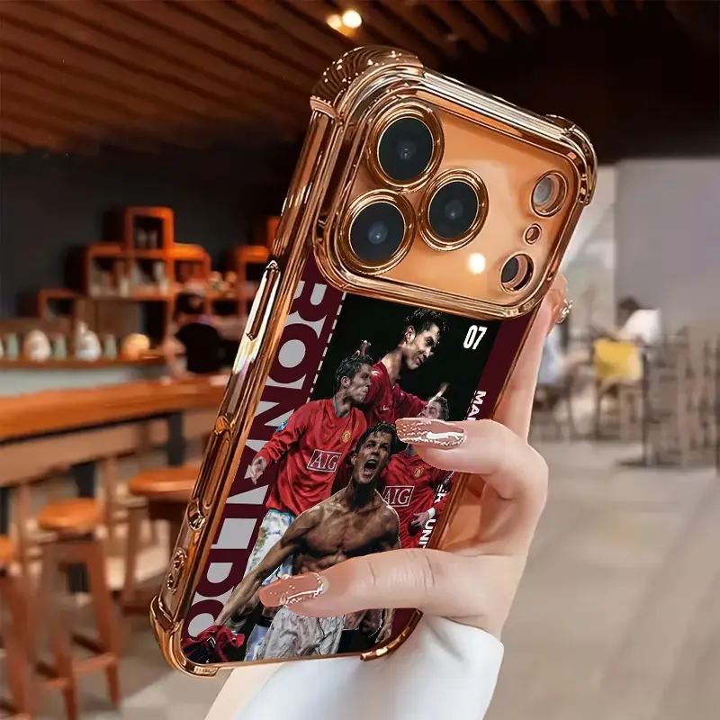 Football phone case - New electroplated transparent TPU airbag anti-drop phone case suitable for iPhone 17 Pro Max 16 15 14 13 12 11. Simple and fashionable shock-proof soft case for protection. Personalized and creative protection case. Suitable as a gif