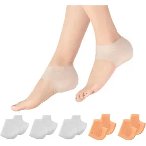 MADHOLLY 5 Pairs Silicone Heel Protectors- Breathable Heel Gel Heel Cushions for Cracked Heel- Heel Cups Heel Cover for Heel Repair Women Men