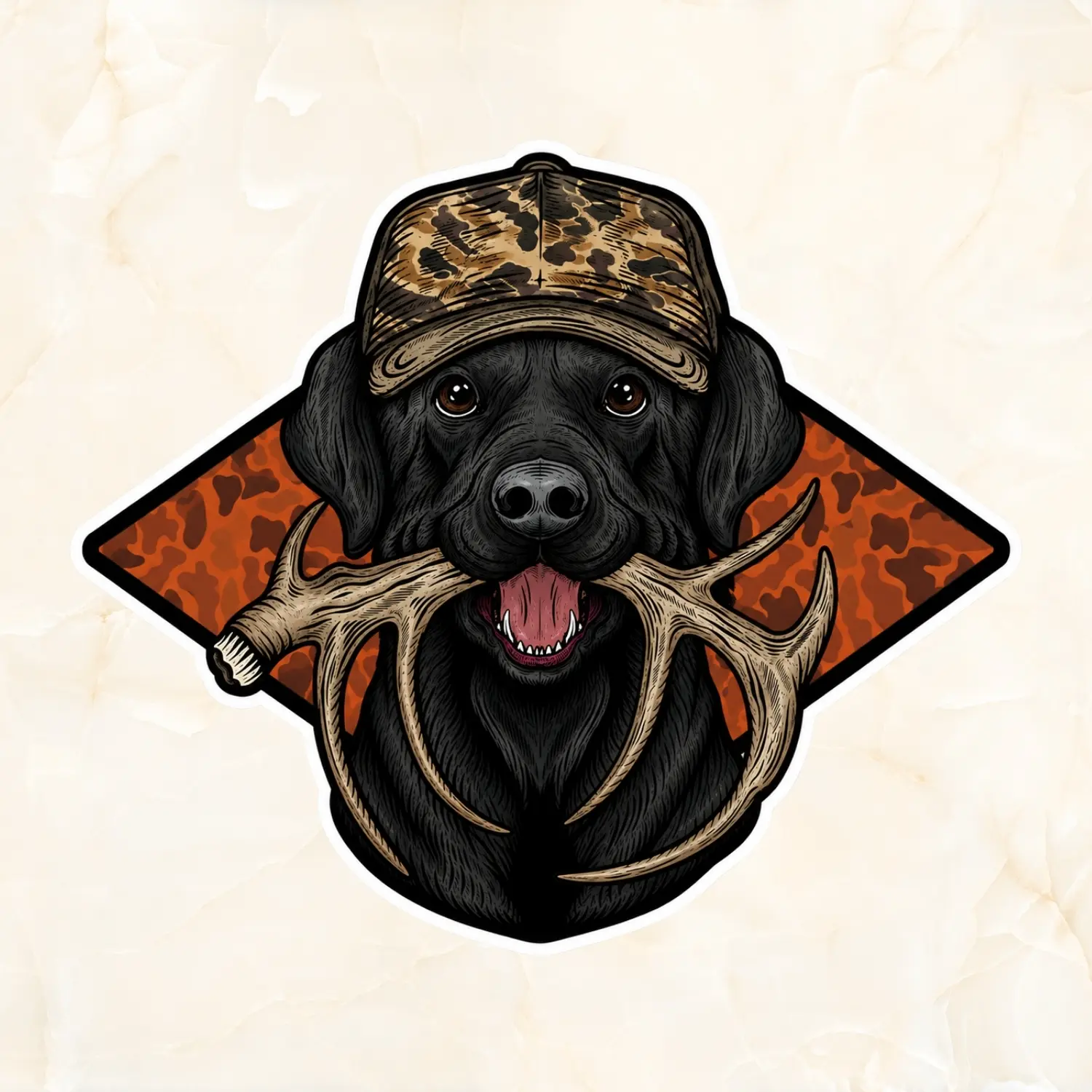Black Lab Hunting Vinyl Sticker, Deer Antler Dog Decal, Camo Hunting Dog Sticker, Retriever Outdoors Decal, Hunter Gift