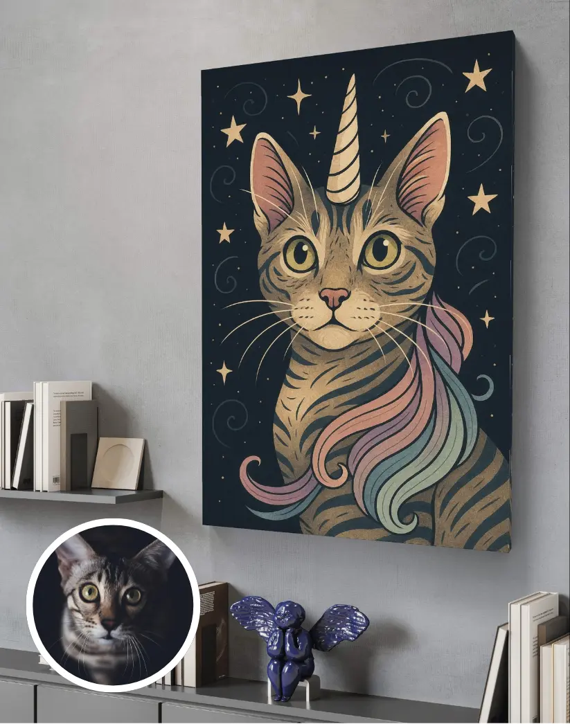 M-10247 Custom Pet Art Print - Unicorn Cat Design for Room Wall Decor - Personalized Photo Ornaments & Artistic Wall Decoration