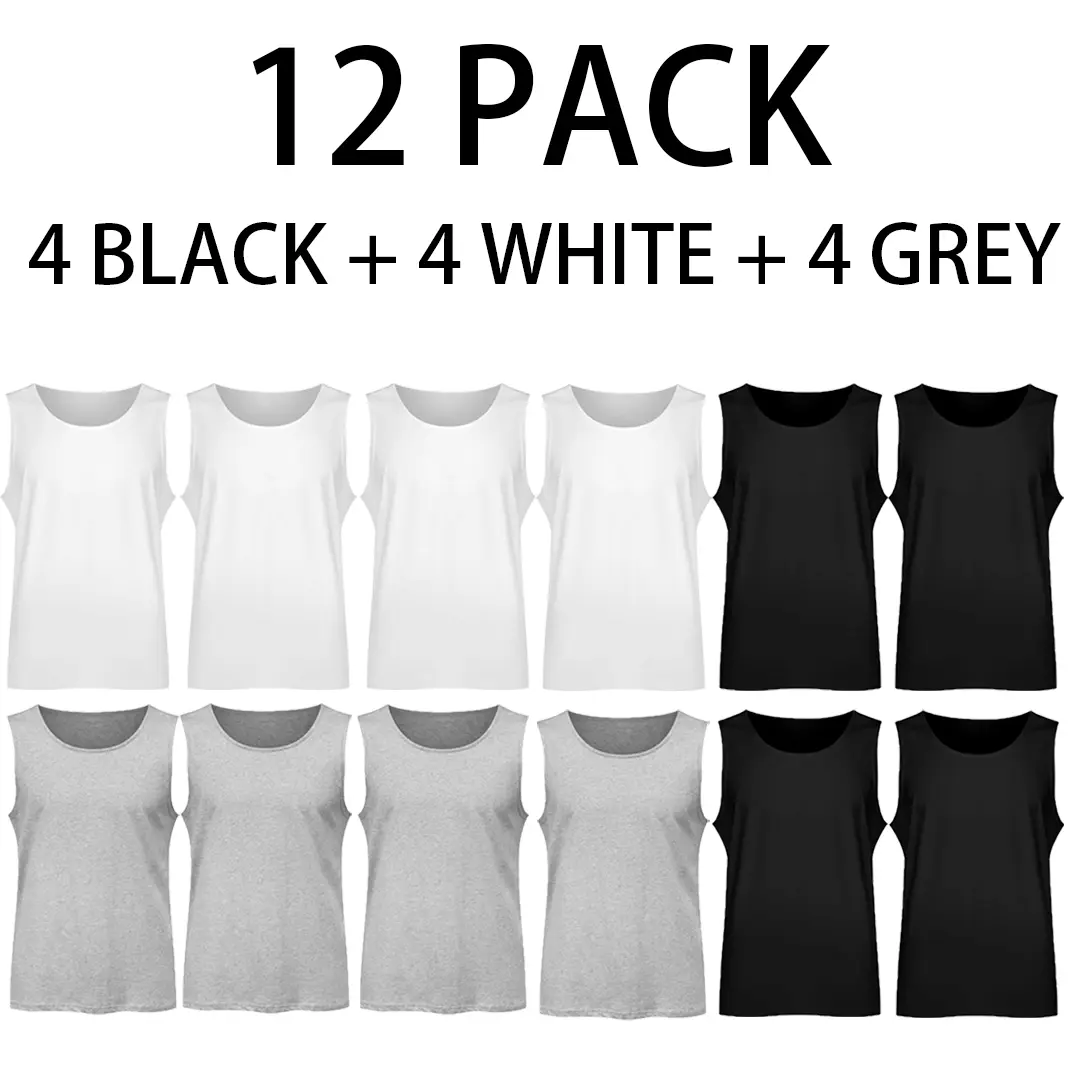 Men's 12-Pack Cotton Blend Tank Tops - Basic Look, Plain Print, Sleeveless Undershirts, Breathable Stretch Regular Fit Muscle Shirts for Gym, Workout, Machine Washable, Solid Colors