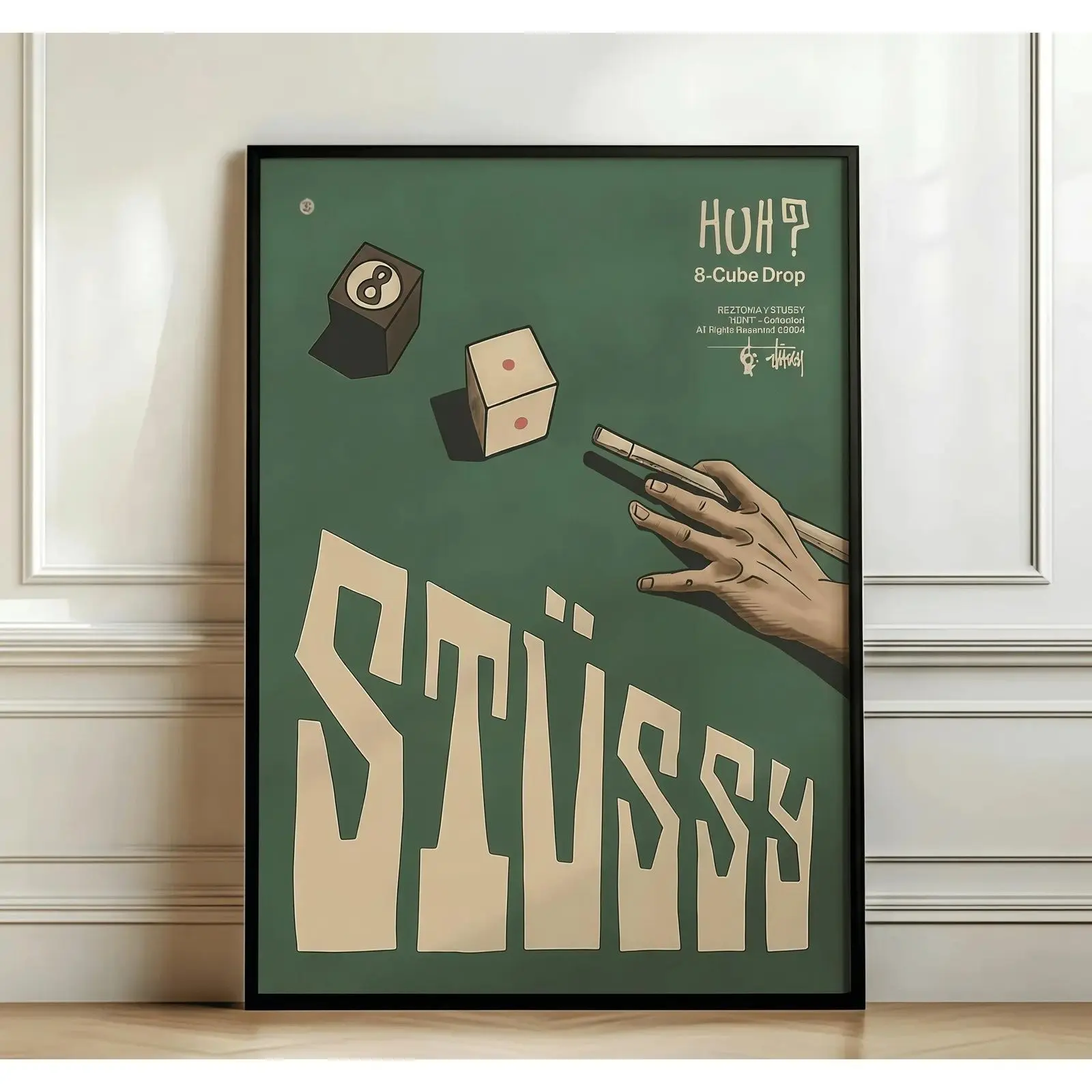 Stussy Vintage 8 Ball Poster, Streetwear Hypebeast Wall Art, Retro Billiards Dice Print, Trendy Y2K Room Decor UNFRAMED