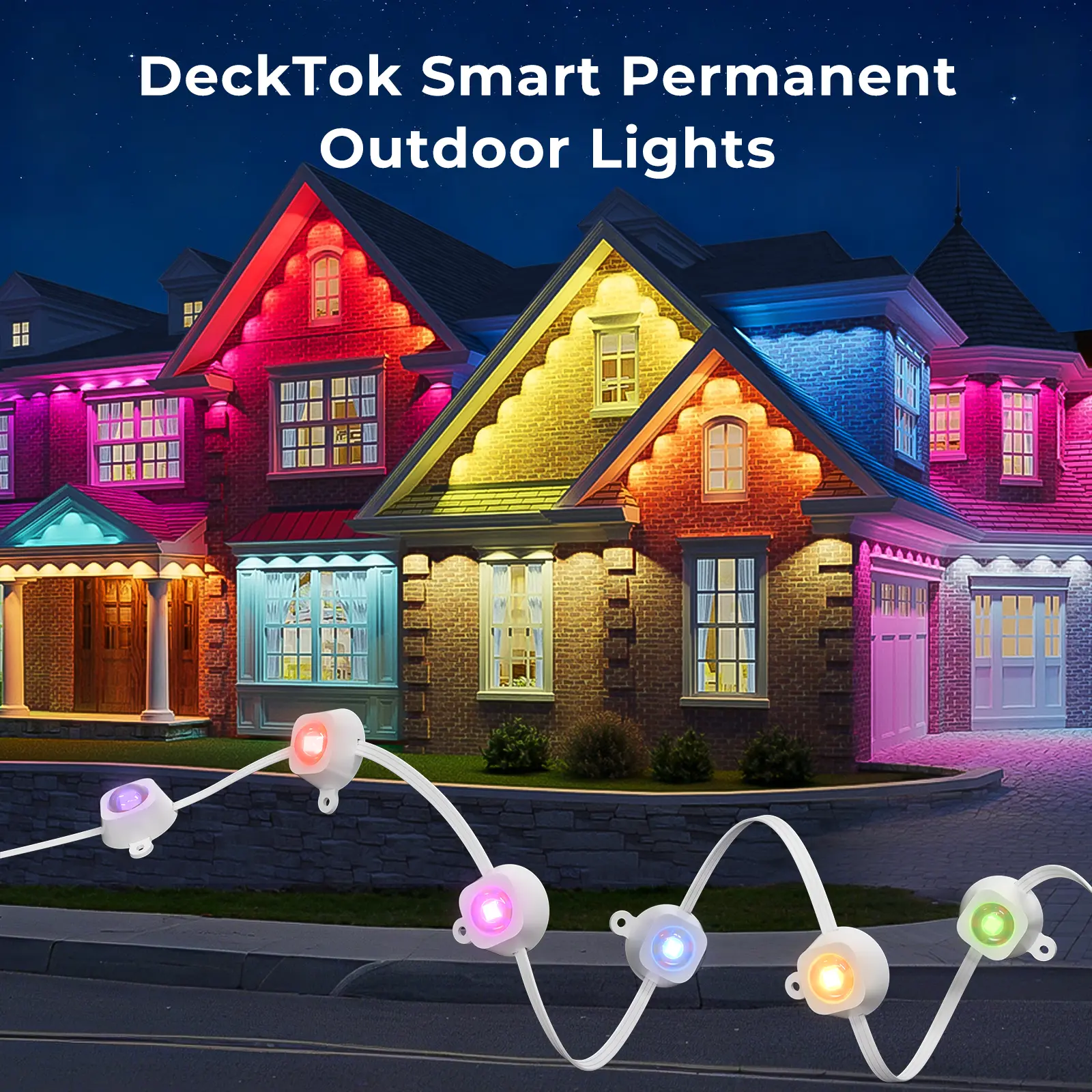 100ft Smart Permanent Outdoor LED Lights, RGBWW 60LM Triple-LED Dimmable Color-Changing Party Lights, IP67 Waterproof, 79 Scene Modes, Warm Lighting for Outdoor Decorations & Gardens, Works with Alexa, Google Assistant, Led Light