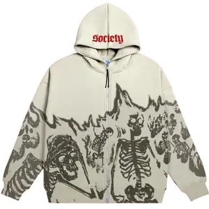 Men's streetwear vintage skull hoodie Zipper hoodie Sweatshirt Goth top