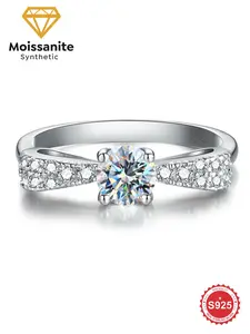 S925 Sterling Silver Synthetic Moissanite Ring, 2024 New Style Fashionable Temperament Design Bow Ring, Fine Wedding Jewelry, Anniversary Gift for Women & Girls