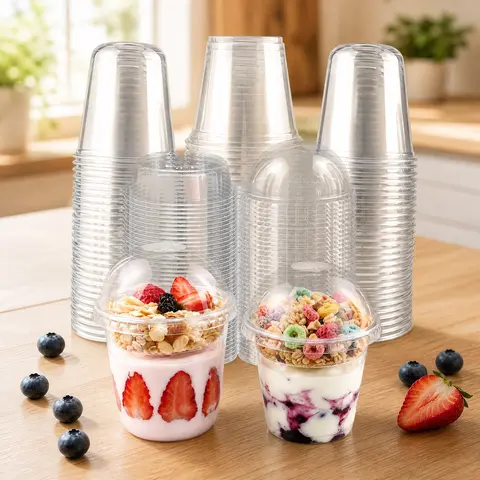 Disposable PET U-Cups with Sip Lids, 50-Pack Bulk Plastic Cups – Lightweight Durable Spill-Proof Cross-Hole Design for Hot/Cold Drinks, Bonfire, Business Use (sohochic)