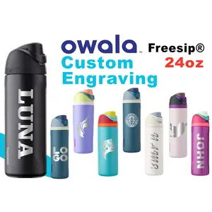Owala 24oz FreeSip Insulated Water Bottle - Laser Engraved Stainless Steel with Straw - Best for Travel Sports & Gym - Personalized Custom Engraving Available