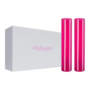 JUAN & JAN Fuchsia Pink Champagne Glasses with Beautiful Gift Box Set of 2 Modern Hand Blown Crystal Flute Pair 237ml Stemless Cocktail Sparkling Wine Drinking Mimosa Glasses for Easter Birthday Wedding Party