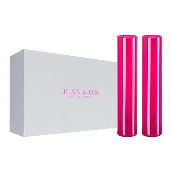 JUAN & JAN Fuchsia Pink Champagne Glasses with Beautiful Gift Box Set of 2 Modern Hand Blown Crystal Flute Pair 237ml Stemless Cocktail Sparkling Wine Drinking Mimosa Glasses for Easter Birthday Wedding Party