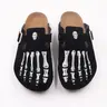 Men's Edgy Black Suede Funky Clogs - Skeleton Foot & Skull Details, Punk Gothic Slip-On Mules, Y2K Streetwear Vintage Crafted Footwear