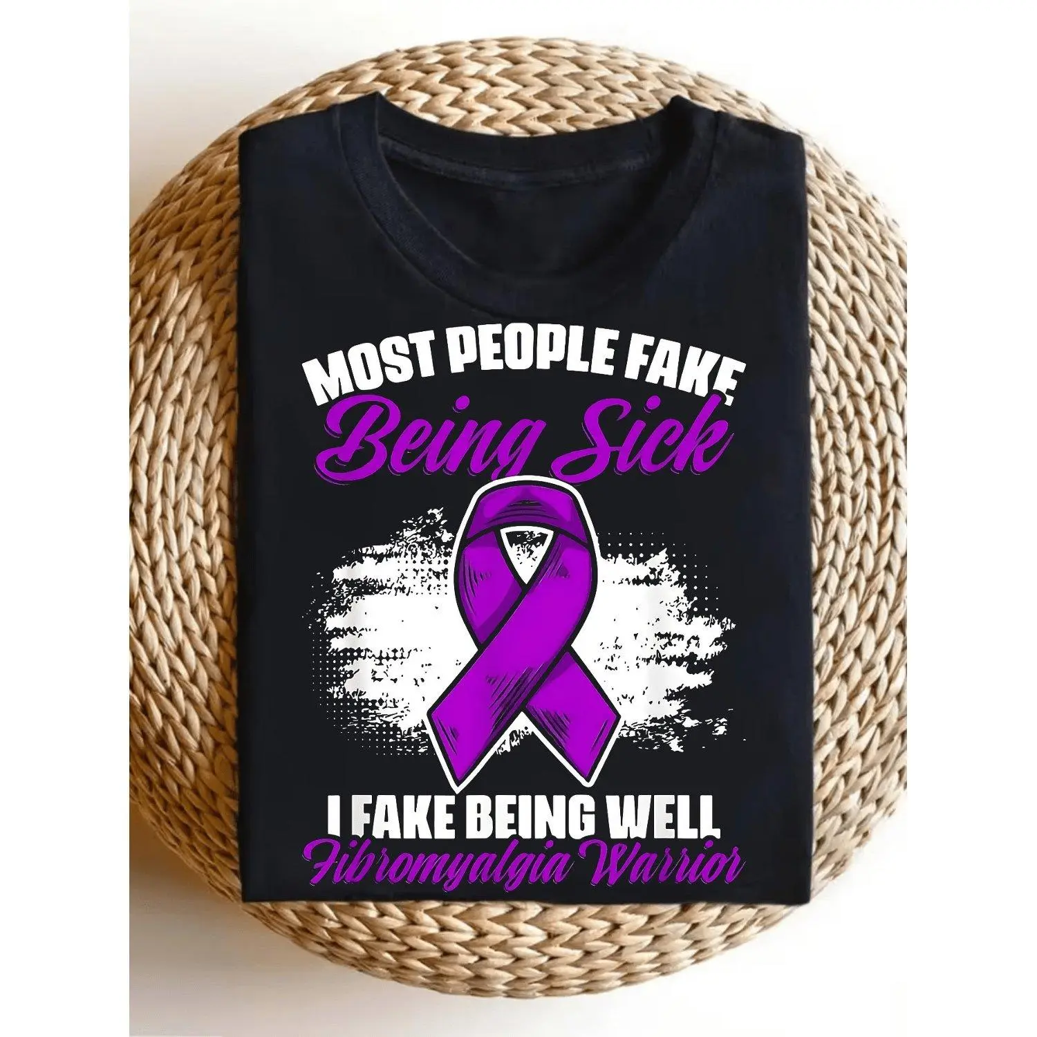 Women's Graphic T-Shirts Casual Style T-Shirt Purple Ribbon Fibromyalgia Awareness Graphic Design for Everyday Wear Support All Seasons Year Round Gift for Fibromyalgia Warriors Advocates