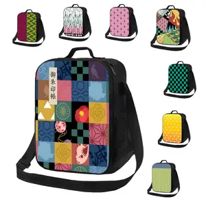 Anime Inspired Pattern Lunch Box Bag Hashira Corps Themed Geometric Insulated Thermal Cool Bag Suitable for Home Restaurant Office Outdoor Picnic Unisex Portable Reusable Anime Fan Lovers Gift
