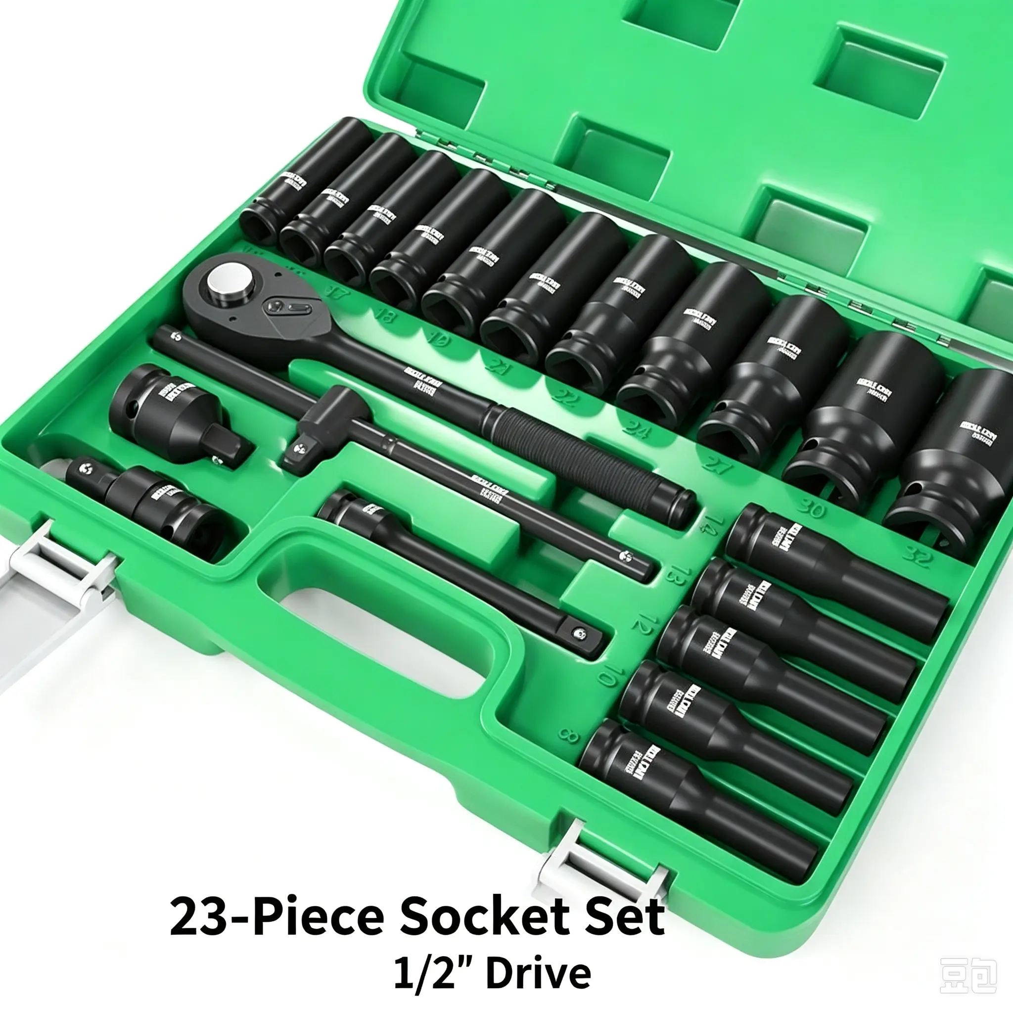 23Pcs Pneumatic Extended Socket Set, 1/2" Drive Deep Impact Socket Kit for Auto Repair